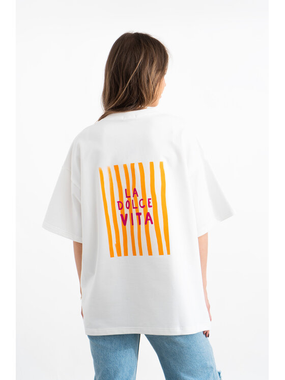 Mirons Mirons T-Shirt Print Biały Oversize