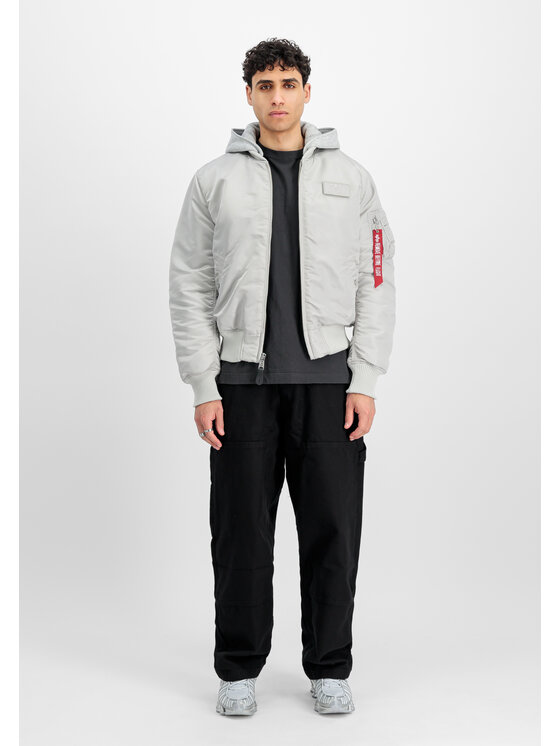 Alpha Industries Alpha Industries Kurtka bomber MA-1 Zip Hood Backprint Bomber Jacket Szary Slim Fit