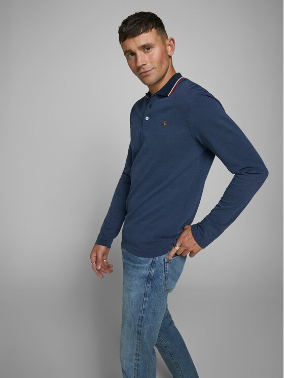 Jack&Jones Jack&Jones Тениска с яка и копчета 12174038 Тъмносин Regular Fit