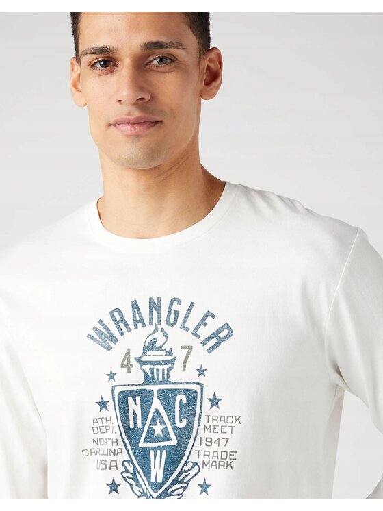 Wrangler Wrangler T-Shirt Long Sleeve Americana Tee Biały Regular Fit