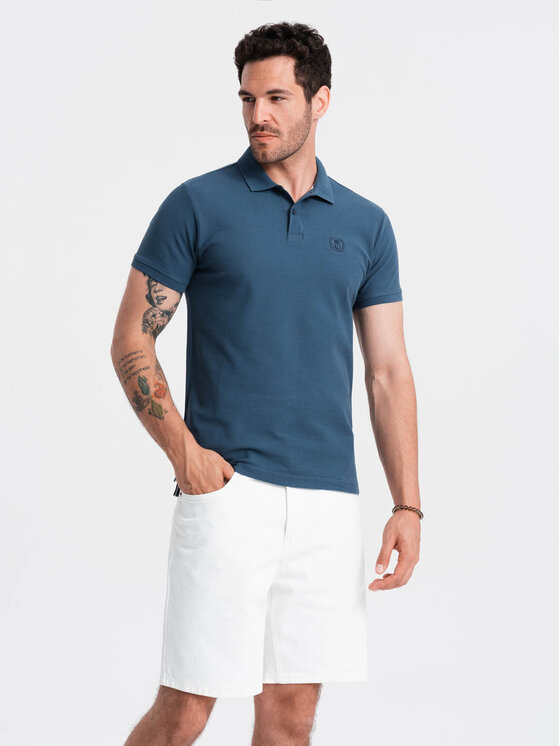 Ombre Ombre Polo OM-POBS-0100 Niebieski Regular Fit