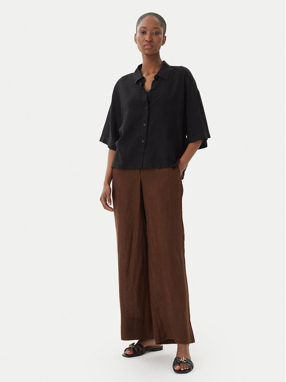 Tommy Hilfiger Tommy Hilfiger Auduma bikses WW0WW48970 Tumši brūna Wide Leg