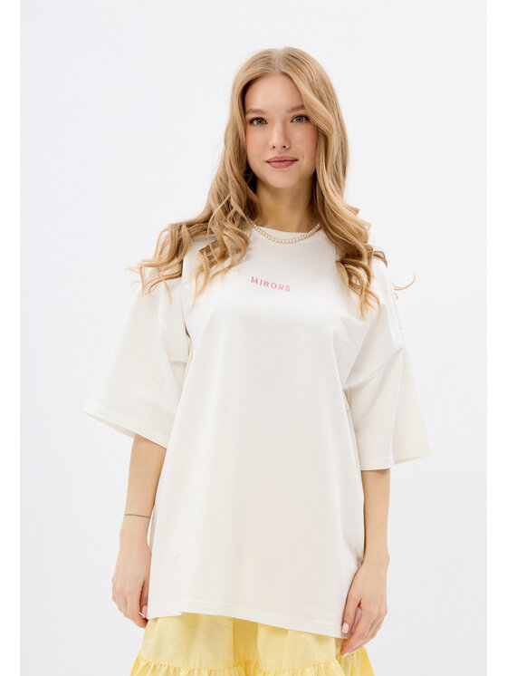 Mirons Mirons T-Shirt Print Biały Oversize