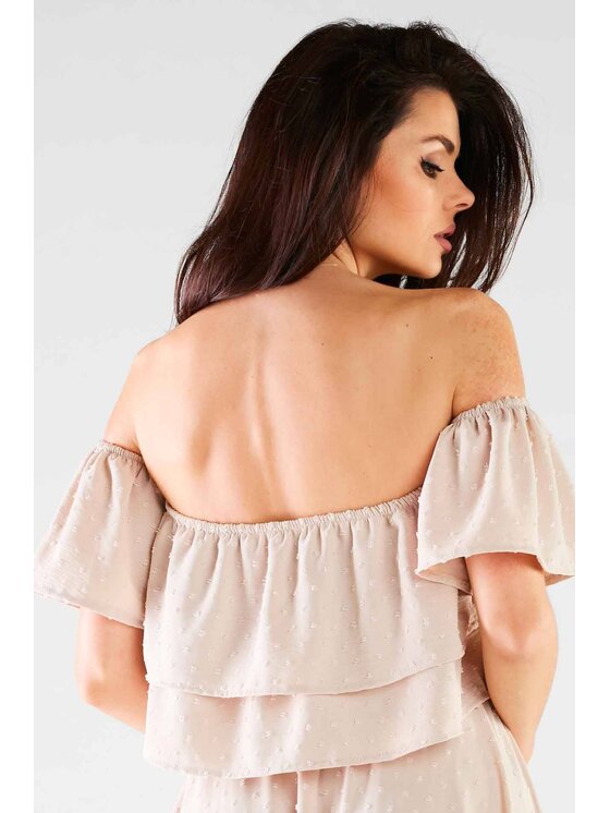 Awama Awama Bluzka A424 Beżowy Basic Fit