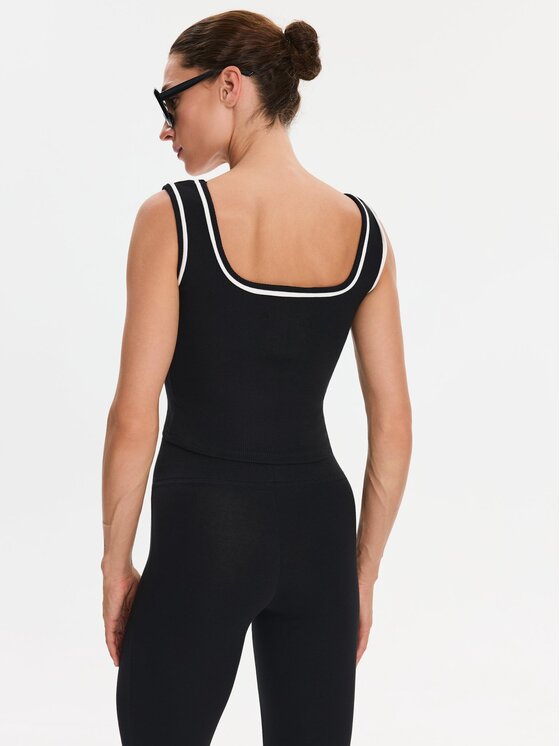 Nudyess Nudyess Top Eleni z prążka Czarny Regular Fit