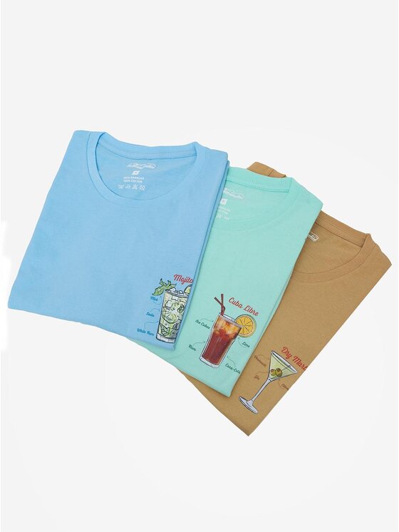 MyStars MyStars Komplet 3 t-shirtów Color Drink Miętowa / Błękitna / Beżowa XL Beżowy Regular Fit