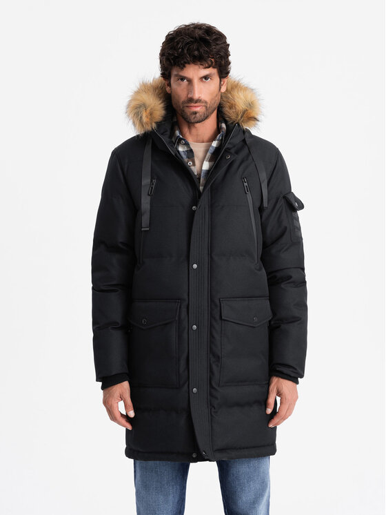 Ombre Ombre Parka OM-JALJ-0182 Czarny Regular Fit