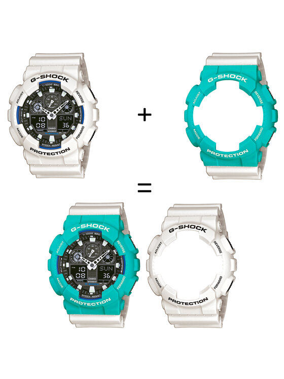 Casio Casio Zegarek SET GA-100B-7AER + BEZEL 10410475 + PASEK 10395227 Biały