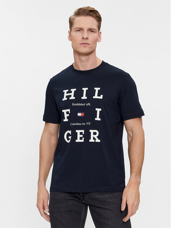 Tommy Hilfiger T-krekls Box Flag Logo Tee MW0MW33690 Tumši zils Regular Fit