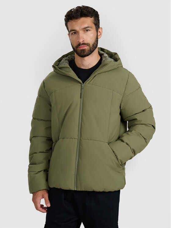 4F 4F Kurtka puchowa URBAN COMMUTER Khaki Regular Fit