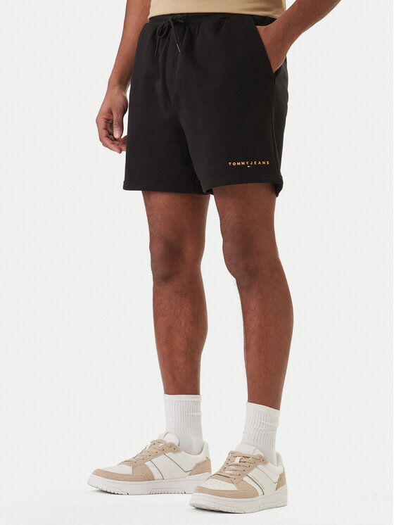 Tommy Jeans Pantaloni scurți sport Contrast Linear DM0DM22697 Negru Regular Fit