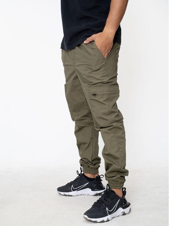 Jigga Wear Jigga Wear Spodnie materiałowe Spodnie Materiałowe Jogger Bojówki Ze Ściągaczem Jigga Wear Crown Ripstop Cargo Khaki M Khaki Jogger Fit