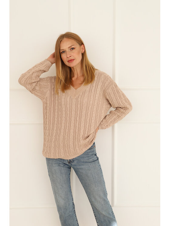 Entelier Entelier Sweter z dekoltem Beżowy Comfortable Fit