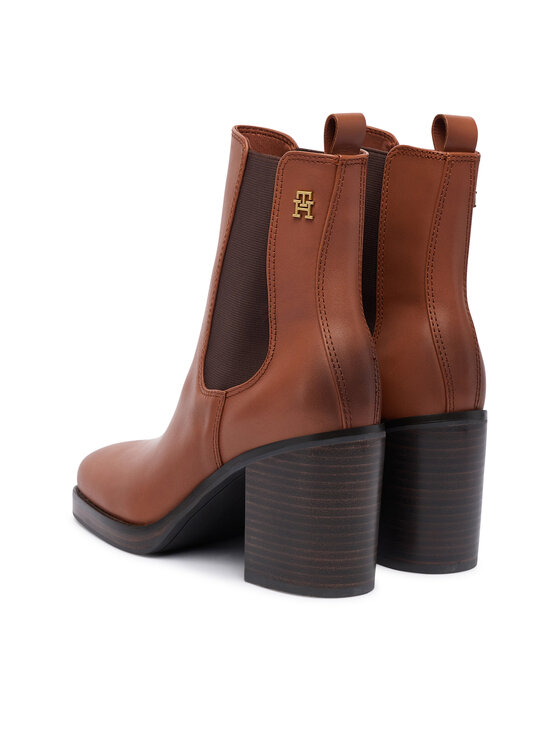 Tommy Hilfiger Tommy Hilfiger Botki Square Toe Chelsea High Block Hl FW0FW08844 Brązowy