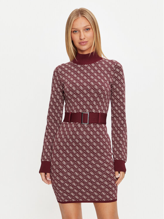 Guess Guess Džemper haljina Lise W4BK43 Z37K0 Tamnocrvena Regular Fit