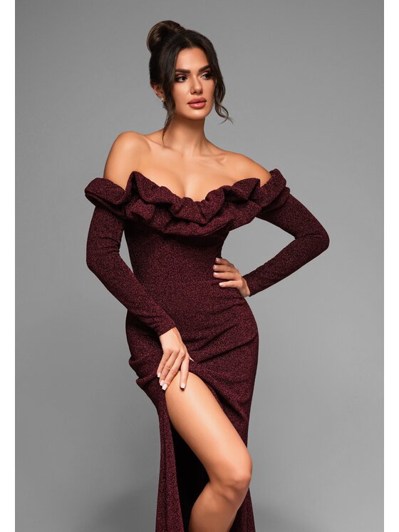 Ombre Ombre Sukienka wieczorowa LA-OM-DLR002 Bordowy Regular Fit