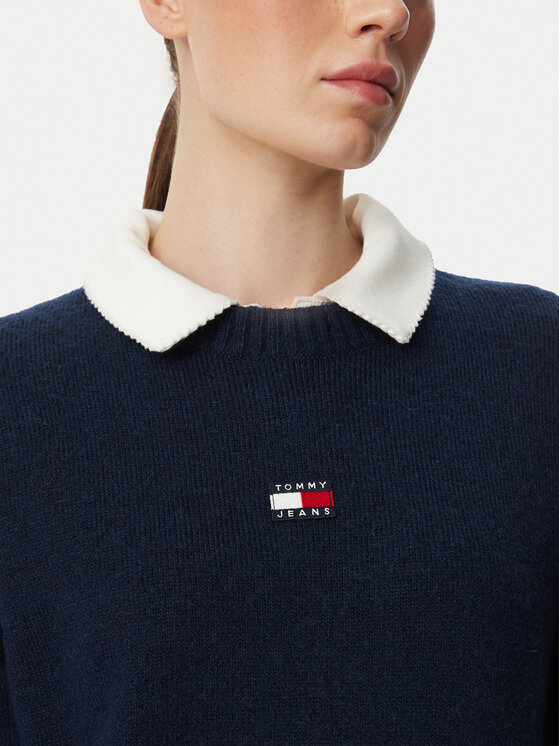 Tommy Jeans Tommy Jeans Pulover Fluffy Badge DW0DW23831 Bleumarin Regular Fit