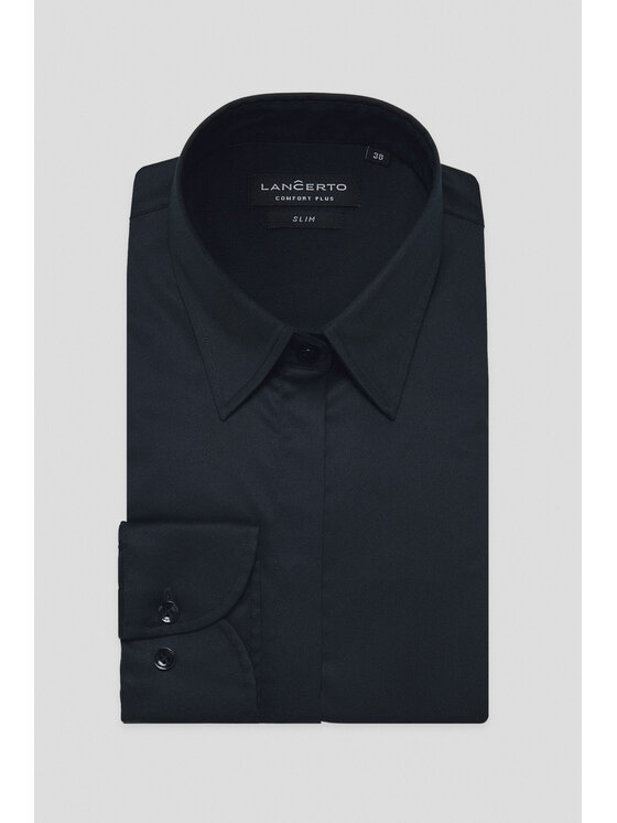 Lancerto Lancerto Koszula Koszula Damska Czarna z Bawełną Celebrian Slim KO073224000071 Czarny Slim Fit