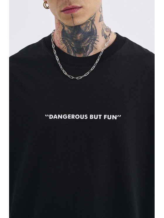 MyStars MyStars T-Shirt Koszulka Z Krótkim Rękawem Oversize Męska Czarna Machinist Dangerous M Czarny Oversize