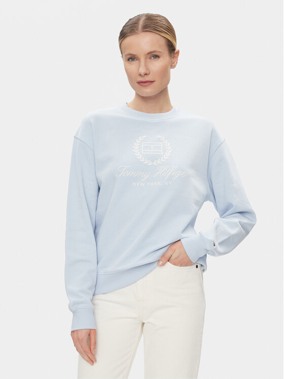 Tommy Hilfiger Tommy Hilfiger Bluză Flag Script WW0WW41758 Albastru celest Regular Fit