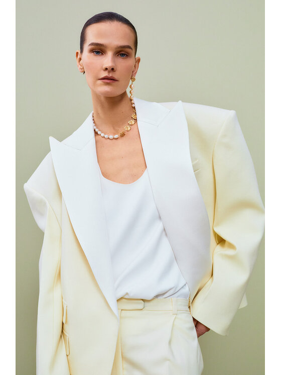 Epuzer Epuzer Giacca da abito Wool blazer Crema Loose Fit