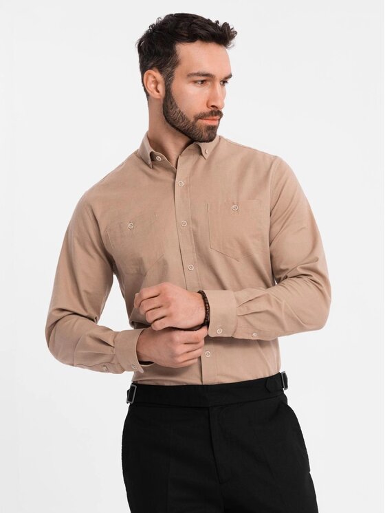 Ombre Ombre Koszula OM-SHCS-0134 Brązowy Regular Fit