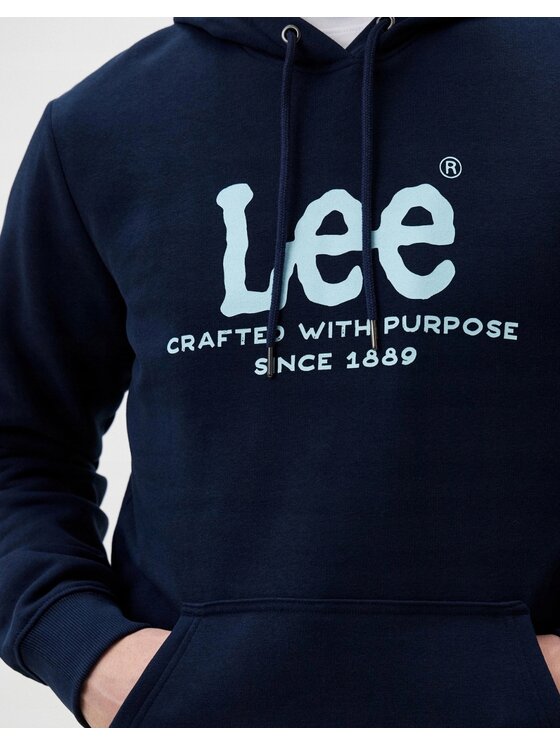 Lee Lee Bluza Logo Hoodie Niebieski Hoodie Fit