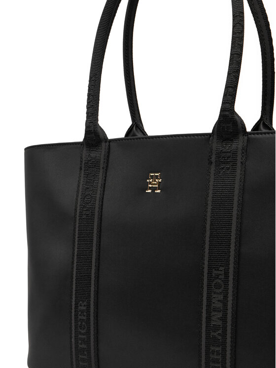 Tommy Hilfiger Tommy Hilfiger Ročna torba Th Logotape Tote AW0AW17198 Črna