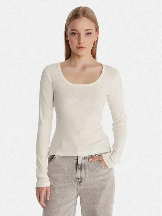 Guess Jeans Guess Jeans Majica W6RP24 KA0H1 Écru Slim Fit