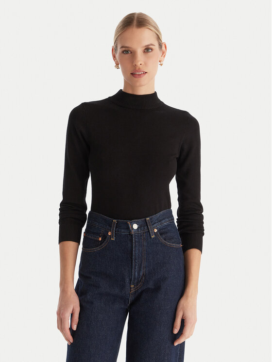 ACCESS FASHION ACCESS FASHION Bluză cu gât 54-8074 Negru Slim Fit