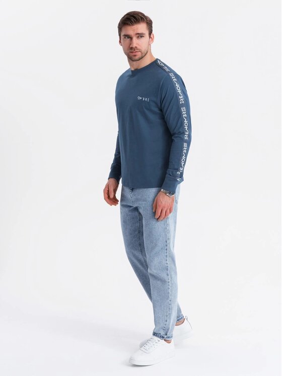 Ombre Ombre Longsleeve OM-LSCL-0127 Niebieski Regular Fit