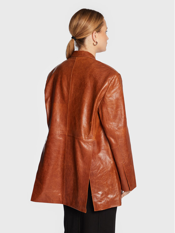 Remain Remain Pintsak Bolette Blazer Leather RM1662 Pruun Relaxed Fit