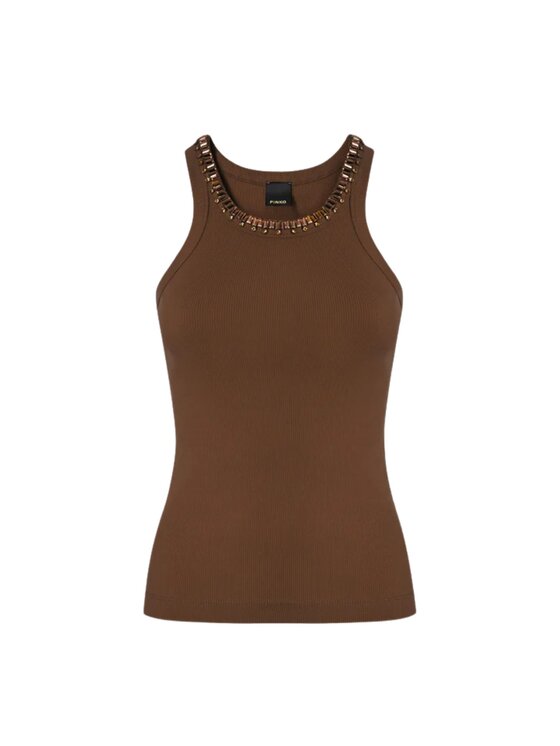 PINKO PINKO Top REDBULL CANOTTA COSTINA COTONE Marrone Slim Fit
