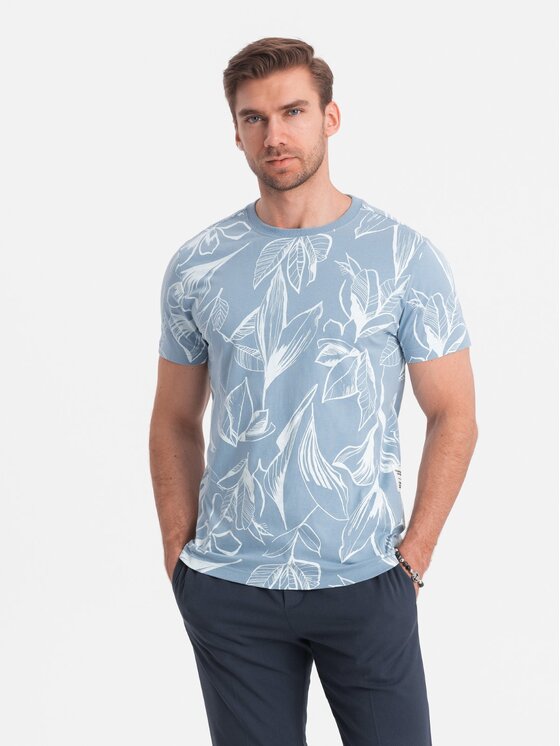 Ombre Ombre T-Shirt OM-TSFP-0180 Modrá Regular Fit