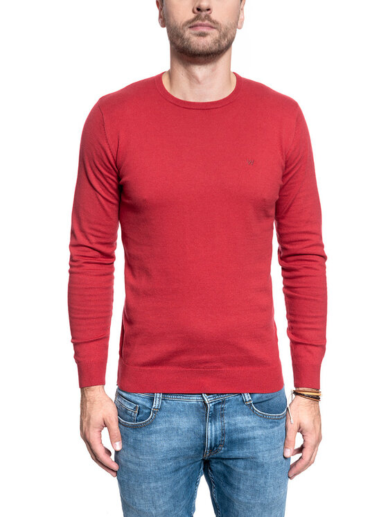 Wrangler Wrangler Sweter CREWNECK KNIT Czerwony Regular Fit