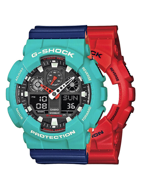 Casio Casio Zegarek SET GA-100B-4AER + BEZEL 10410475 + PASEK 10527467 Niebieski