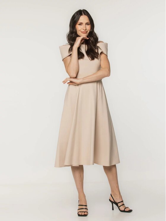 Willsoor Willsoor Sukienka koktajlowa 67957 Beżowy A-Line Fit