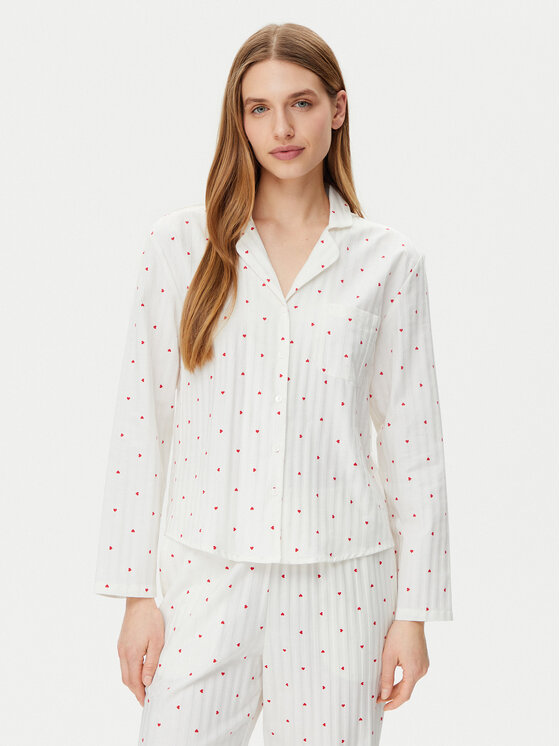 Hunkemöller Hunkemöller Cămașă pijama Jacquard Hearts 301436 Alb Relaxed Fit