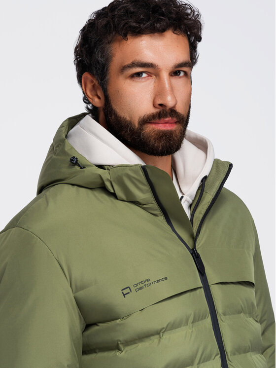 Ombre Ombre Kurtka zimowa OM-JAHP-0305 Zielony Regular Fit