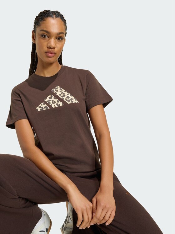 adidas adidas T-Shirt Animal Graphic Brązowy ciemny Regular Fit