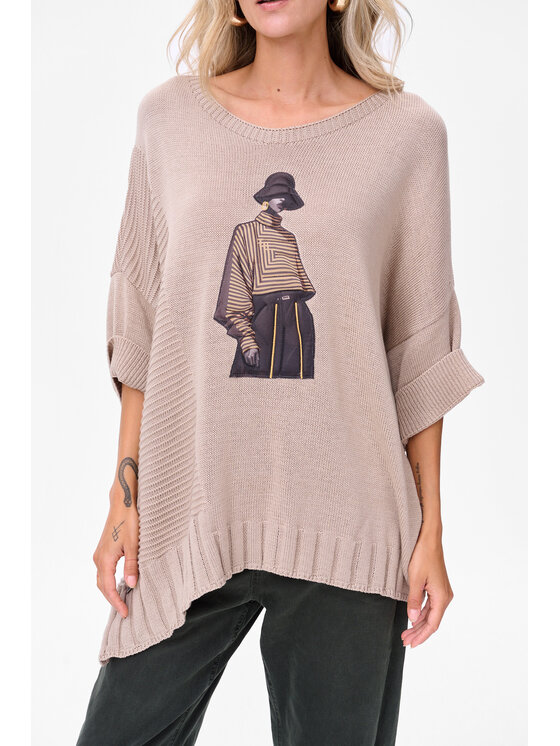 blue shadow blue shadow Sweter Likola Beżowy Regular Fit