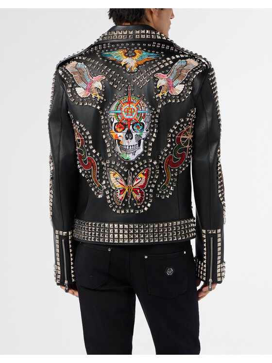 PHILIPP PLEIN PHILIPP PLEIN Kurtka skórzana 29008 Czarny Slim Fit
