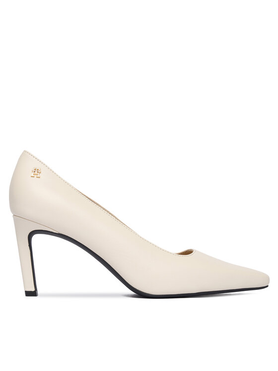 Tommy Hilfiger Tommy Hilfiger Обувки на ток Th Logo Lth Pump Slanted Hl FW0FW09008 Екрю