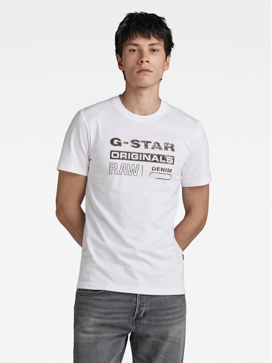 G-Star Raw Tričko Distressed D24420-336 Biela Slim Fit