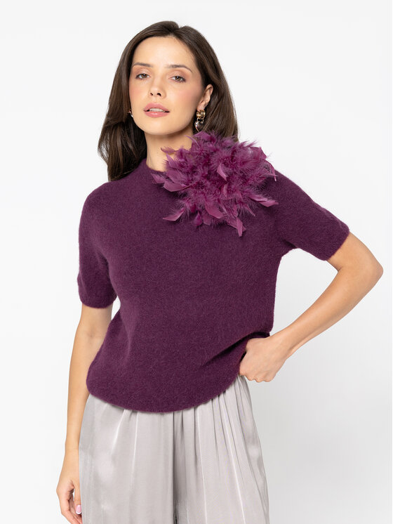 Miss LK Miss LK Sweter MISSLKB Bordowy Regular Fit