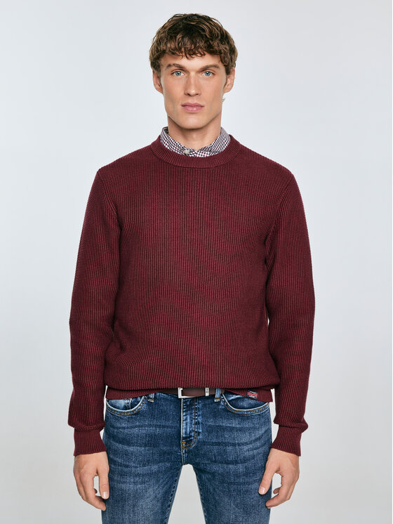 BIG STAR BIG STAR Sweter CARLO Bordowy Basic Fit