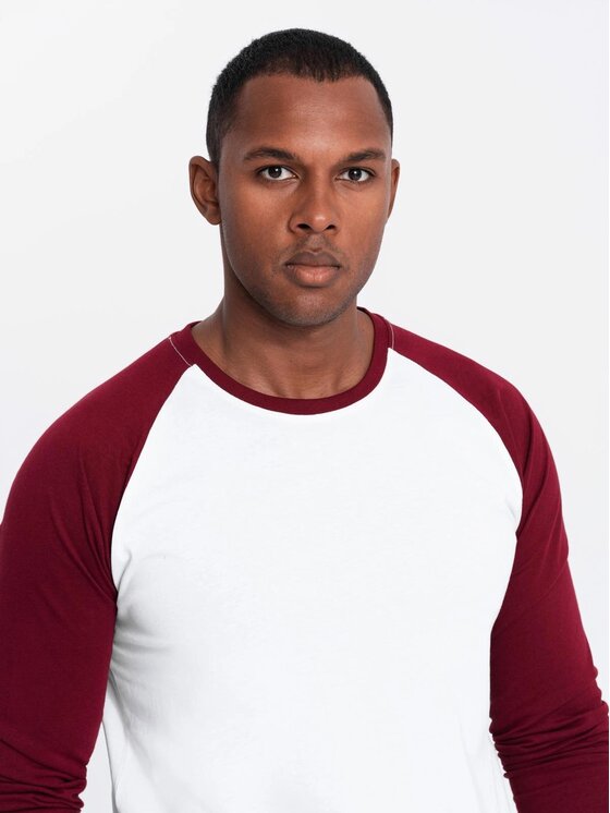Ombre Ombre Longsleeve OM-LSCL-0105 Bordowy Regular Fit