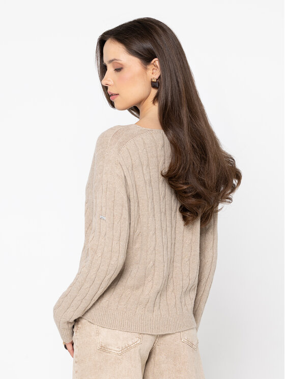 Miss LK Miss LK Sweter MISSLKS Beżowy V-Neck Fit