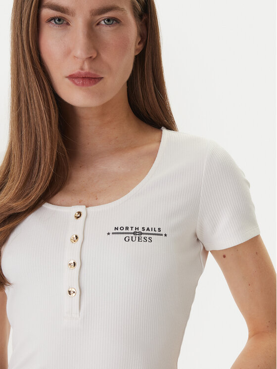 Guess Guess Tričko GUESS x NORTH SAILS W6GP01 K2658 Écru Regular Fit
