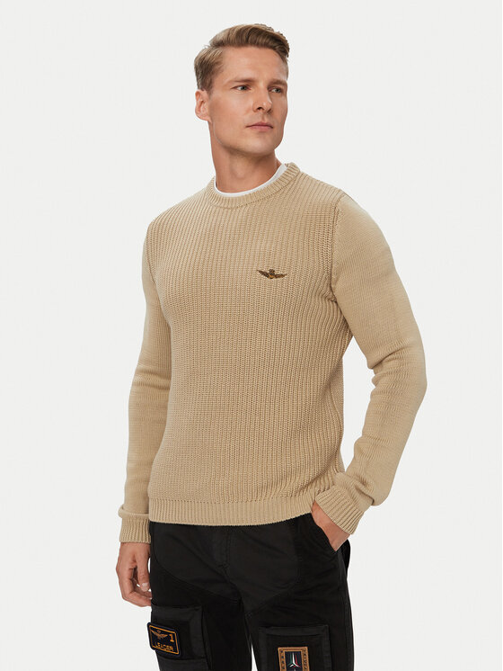 Aeronautica Militare Pulover 262MA1571UL00409 Bej Regular Fit